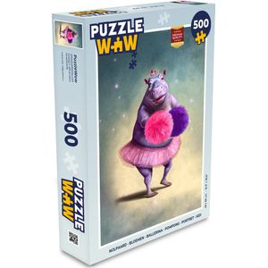 Puzzel Nijlpaard - Bloemen - Ballerina - Pompons - Portret - Kids - Legpuzzel - Puzzel 500 stukjes