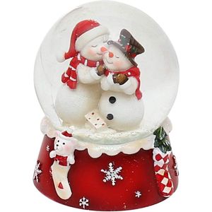 Sneeuwbol, sneeuwpop duo, rood wit, afmetingen H/B/Ø bol: ca. 8,5 x 7 cm/Ø 6,5 cm., 501065-SM