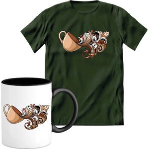 T-Shirtknaller T-Shirt met Koffiemok | Coffee Mug - Koffie Kleding | Heren / Dames Shirt met Mok Cadeau | Kleur groen | Maat L