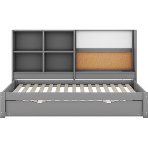 Slaapbank 90x200cm (Zonder matras) Grijs met uitschuifbaar bed USB-oplaadpoort