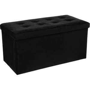 Lysandre dubbel opvouwbare fluwelen poef - Zwart - L 75,7 x D 37,5 x H 38 cm