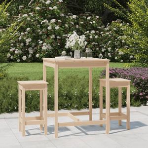 The Living Store 3-delige Tuinbarset massief grenenhout - Houten Barset - Bartafel - Tuinset - Buitentafel - Lounge Set