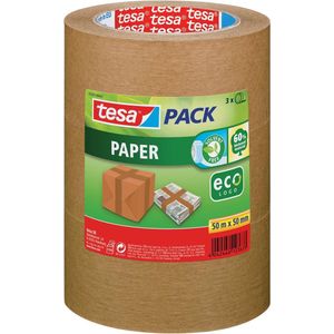 4x Tesa verpakkingsplakband Paper, 50mmx50 m, papier, bruin, pak a 3 stuks