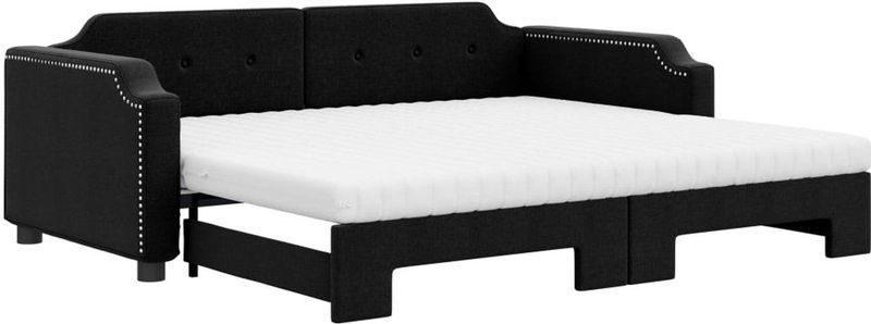 vidaXL - Slaapbank - met - onderschuifbed - en - matrassen - 90x190 - cm - stof - zwart
