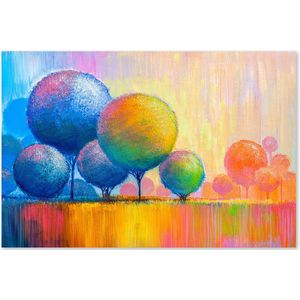 Graphic Message - Tuin Schilderij op Outdoor Canvas - Blauw Roze Bomen - Landschap - Abstract