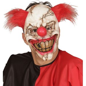 Widmann - Monster & Griezel Kostuum - Gruwelijk Halfgezichtmasker Killerclown Met Haar - Rood, Wit / Beige - Halloween - Verkleedkleding