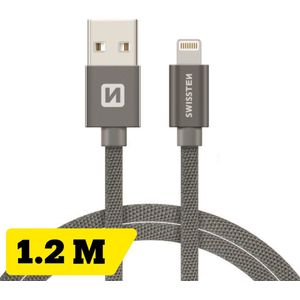 Swissten Lightning naar USB MFI Gecertificeerd kabel - 1.2M - Gevlochten kabel geschikt voor iPhone 7/8/X/11/12/13/14 - Grijs
