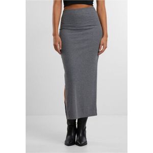 Urban Classics Ladies Rib High Slit Skirt Lange rok grijs gemêleerd S