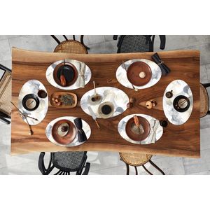 Placemats ovaal - Onderleggers - Ovale placemats - Marmer print - Gouden - Geel - 10 stuks