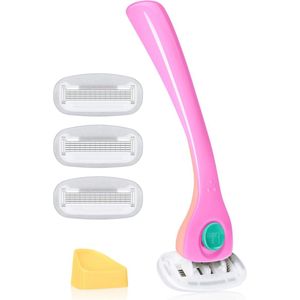 Vrouwen Scheermesjes Set met 4 Vervangende Bladen en Magnetische Houder - Reisformaat Antislip