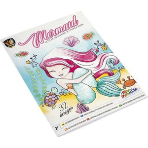 Glitter kleurboek en stickerboek | Thema Zeemeermin - 32 designs - 2 stickervellen A4