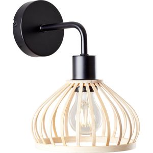 Brilliant Norah wandlamp zwart/naturel, metaal/bamboe, 1x A60, E27, 40 W