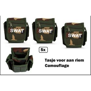 5x Camouflage tasje voor aan riem - Thema feest festival party feest optocht army leger