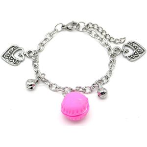 Armband voor Kinderen - Macaron en Hartjes - RVS - Lengte Verstelbaar 14-17 cm - Zilverkleurig