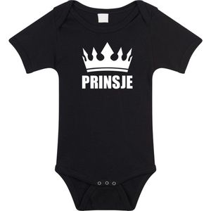 Prinsje met kroon baby rompertje zwart jongens - Kraamcadeau - Babykleding 92