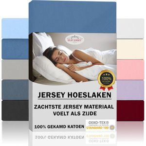 Silky Jersey  Zijdezachte Jersey Hoeslaken Strijkvrij 100% Gekamd Katoen - 160x200+30 cm  Jeans Blauw
