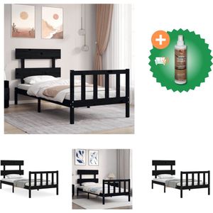 vidaXL Bedframe met hoofdbord massief hout zwart 100x200 cm - Bed - Inclusief Houtreiniger en verfrisser