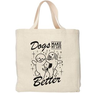 Creasowl® - Dogs make my life better tote bag - Boodschappentas 38 x48 cm - Polylinnen- Honden tas - Shopper - Canvas tas - Boodschappen tas - Totebag - Schoudertas - Draagtas - Honden mama
