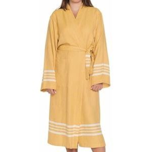 Hamam Badjas Krem Sultan Mustard Yellow - L - unisex - hotelkwaliteit - sauna badjas - luxe badjas - dunne zomer badjas - ochtendjas