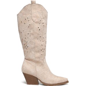 SmileFavorites® Dames Cowboylaarzen met Hak - Beige - Suedine - Maat 37