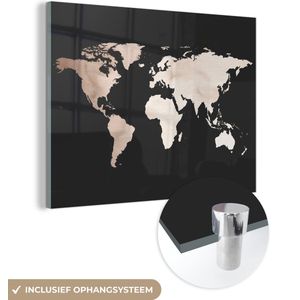 MuchoWow® Glasschilderij 160x120 cm - Schilderij acrylglas - Wereldkaart - Zwart - Wit - Foto op glas - Schilderijen