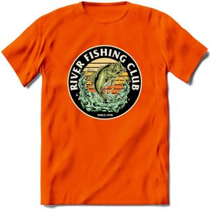 Fishing Club - Vissen T-Shirt | Beige | Grappig Verjaardag Vis Hobby Cadeau Shirt | Dames - Heren - Unisex | Tshirt Hengelsport Kleding Kado - Oranje - 3XL