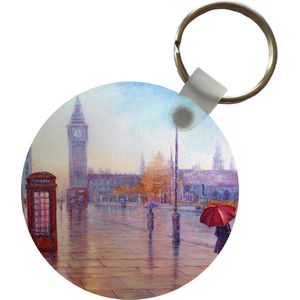 Sleutelhanger - Schilderij - Olieverf - Londen - Telefoon - Plastic - Rond - Uitdeelcadeautjes