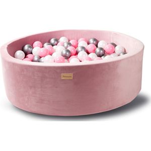 Ballenbak baby speelgoed 1 jaar licht Roze Velvet - Kidsdouche ballenbad met 200 ballen - baby roze, zilver, wit