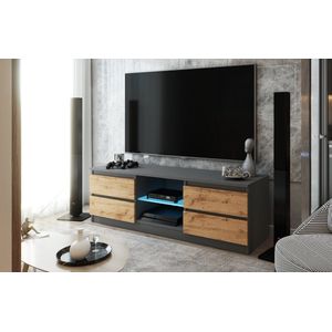Meubel Square - TV meubel TOLUCA - Eiken / Antraciet - TV kast met 4 laden