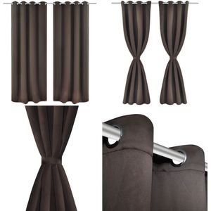 Gordijnen met metalen ringen 135 x 245 cm 2 stuks (bruin) - Gordijn - Gordijnen - Vitrage - Vitrages