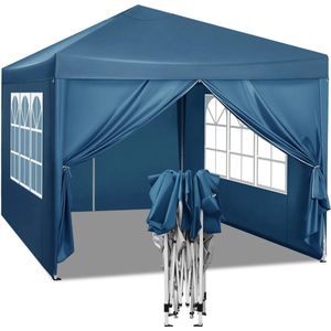 Tncy® 3X3M Tuin Tent, Opvouwbare Luifel, Waterdicht Uv Zon Bescherming, Met Draagtas, Camping Pavillon Tuinhuisje Zonnescherm onderdak, Blauw