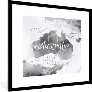 Fotolijst incl. Poster - Australië - Wereldkaart - Waterverf - 40x40 cm - Posterlijst