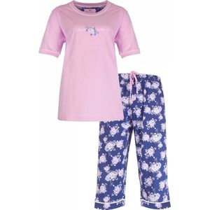 Medaillon Dames Pyjama - Roosjes print - 100% Katoen - Roze- Maat 3XL