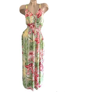 Lange Dames Jurk - Bloemenprint - Groen - Maat One size (802)