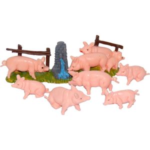 8x Varkens miniatuur beeldjes dierenbeeldjes - Kerstbeeldjes/decoratiebeeldjes/kerststal beeldjes/dierenbeeldjes.