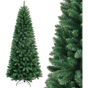Dennenboom Slim extra dik nieuwe versie droomgrenen milieuvriendelijk vuurvast met inklapbaar ijzeren kruis basis groen steropening (180 cm)