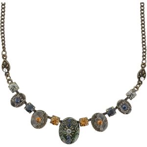 Behave Korte bronskleurige vintage ketting met blauwe en bruine kristal stenen