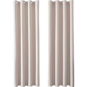 Goodivery ® Ondoorzichtige gordijnen, thermische gordijnen met oogjes, verduisteringsgordijn, ooggordijn, kort modern gordijn, 245 x 140 cm (H x B), beige crème, set van 2 voor hotels, kantoren, woonkamer, slaapkamer,