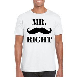 Mr. Right t-shirt wit - heren - vrijgezellenfeest / bruiloft cadeau shirt S