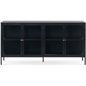 Olivine Carrie Metalen Vitrinekast Zwart - Glas - met 4 Deuren - Dressoir - Sideboard - Industrieel - 170 x 40 x 85 cm