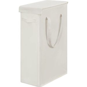 Slimme wasmand met deksel, 58 L, hoge smalle wasmand, ademend, inklapbaar, hoge smalle waszak, grote opbergmand, afvalbak voor wasgoed, slaapkamer, beige.