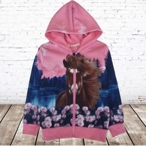 Roze vest met paard en bloemen -s&C-86/92-Meisjes vest