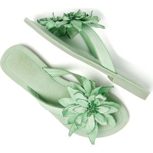 Lazamani Daisy Leren Dames Slippers Green Maat 41