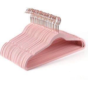 Roze fluwelen kleerhangers, duurzaam, antislip, ruimtebesparende kleerhangers, koper/roségoud, 50 stuks