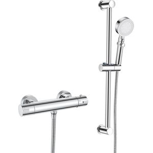 Thermostaat douche-armatuur met complete doucheset - Wanddouche met 5 sproeimodi en 1500mm slang, chroom afwerking
