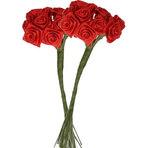 Rayher Decoratie roosjes satijn - 2x - bosje van 12 - donker rood - 12 cm - hobby/DIY bloemetjes