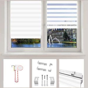 Dubbel roller blind met klemfix zonder boren, duo roller blind, transparant en ondoorzichtige privacycreen roller blind met klemsteunen voor ramen