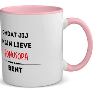 Akyol - omdat jij mijn lieve bonusopa bent koffiemok - theemok - roze - Opa - de liefste bonusopa - verjaardag - cadeautje voor opa - kado - geschenk - 350 ML inhoud