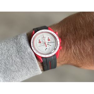 20mm Curved rubber strap Black + Red stripe Omega x Swatch Moonswatch - Gebogen rubber horloge band