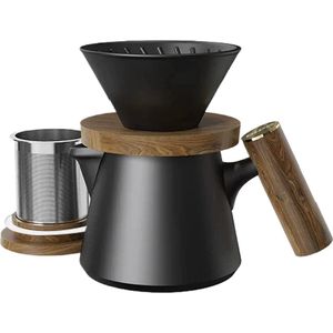 DHPO Koffie Set Aurora - Zwart - H17 x Ø10 - Hooggebakken Keramiek - RVS - Dubbelwandig - Druppelloze tuit - Verse Koffiemaker - Cafetiere - Percolator - Zet 3 kopjes verse koffie - Cadeauset
